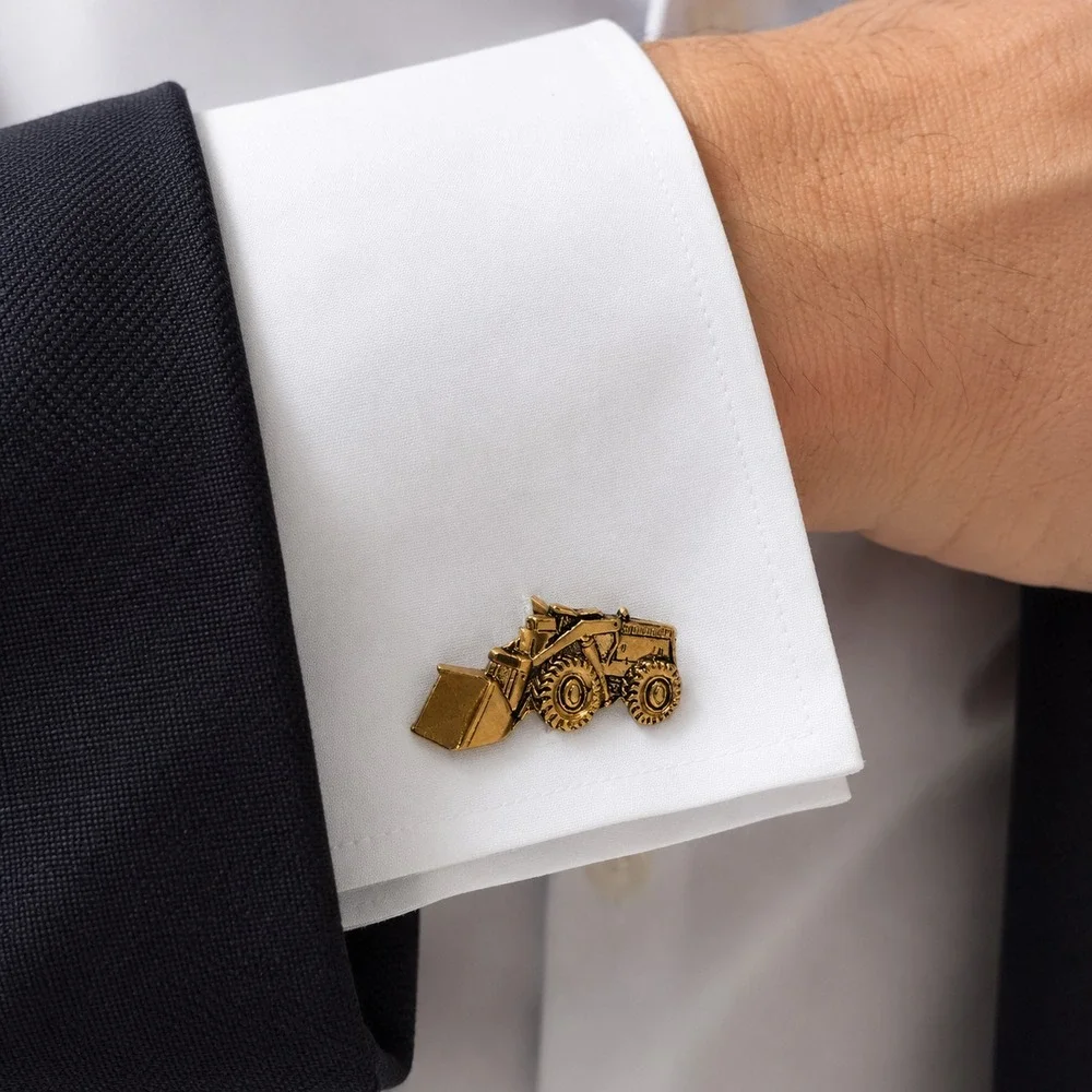Vintage Bulldozer Loader Cufflinks Gold Tone Novelty Construction Pair PAT PEND